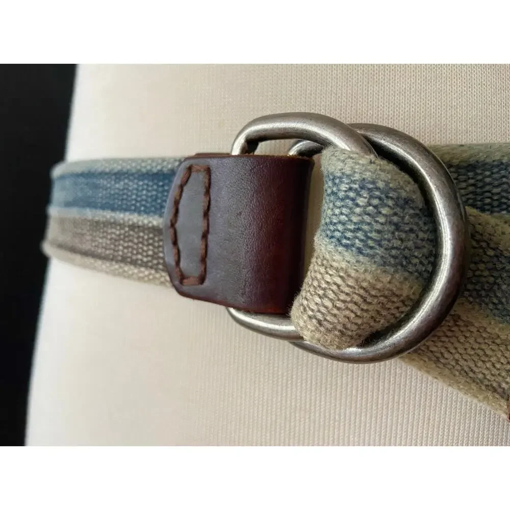 Green/Blue Dyed Cotton Belt w/Leather Tabs Unisex sz XS/S